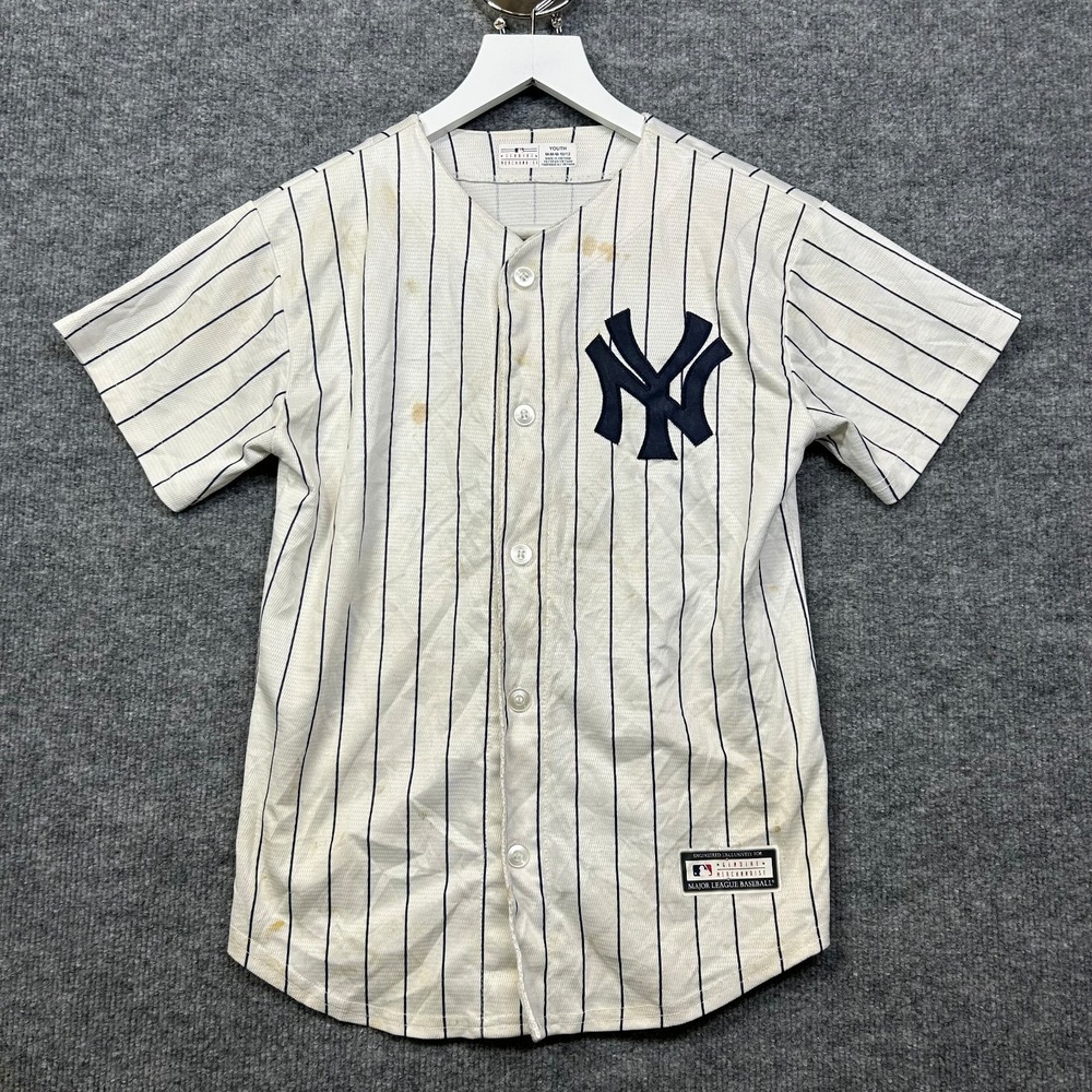 New York Yankees Aaron Judge #99 Jersey Youth White Striped MLB Sports - Medium